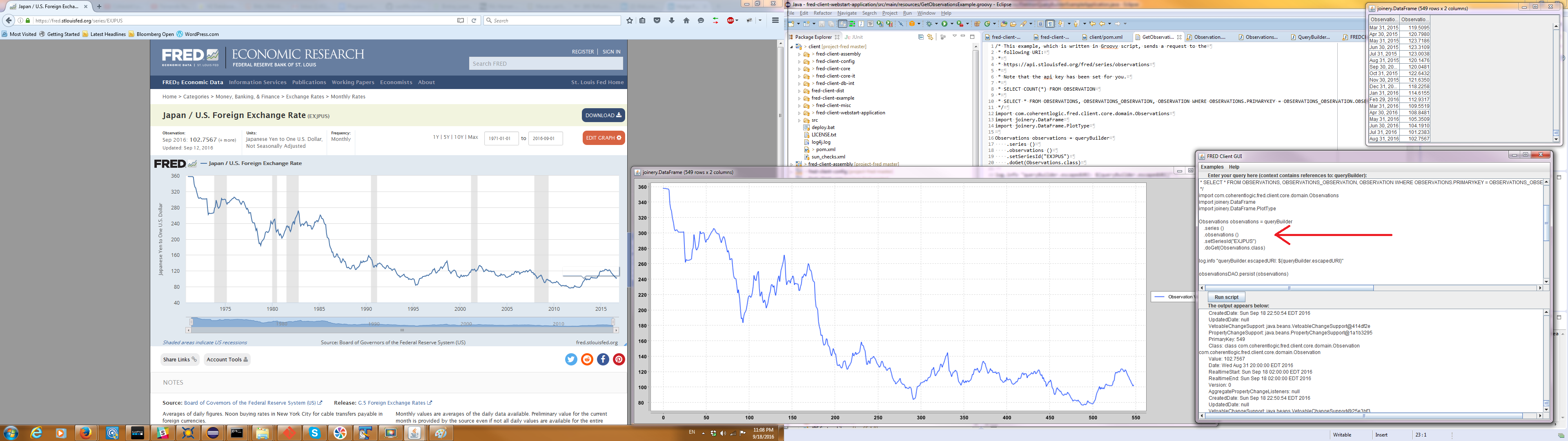 Japan / U.S. Foreign Exchange Rate (EXJPUS) rendering using the FRED Client